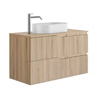 Set dulap baza suspendat Gala Canaletto 2 sertare 100 cm cu blat finisaj lemn bej mat