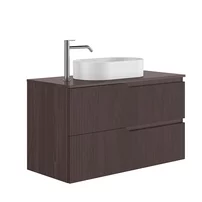 Set dulap baza suspendat Gala Canaletto 2 sertare 100 cm cu blat finisaj nuc negru mat