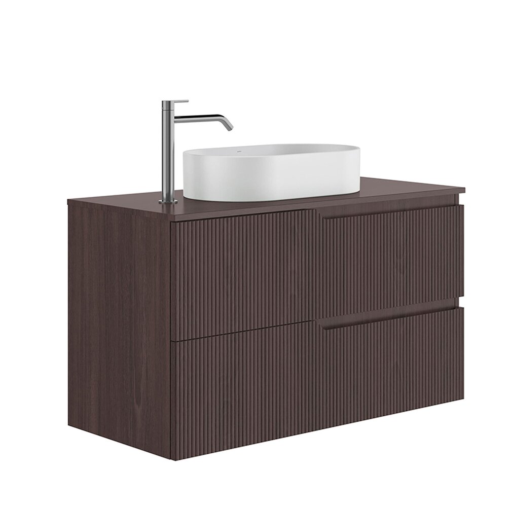 Set dulap baza suspendat Gala Canaletto 2 sertare 100 cm cu blat finisaj nuc negru mat