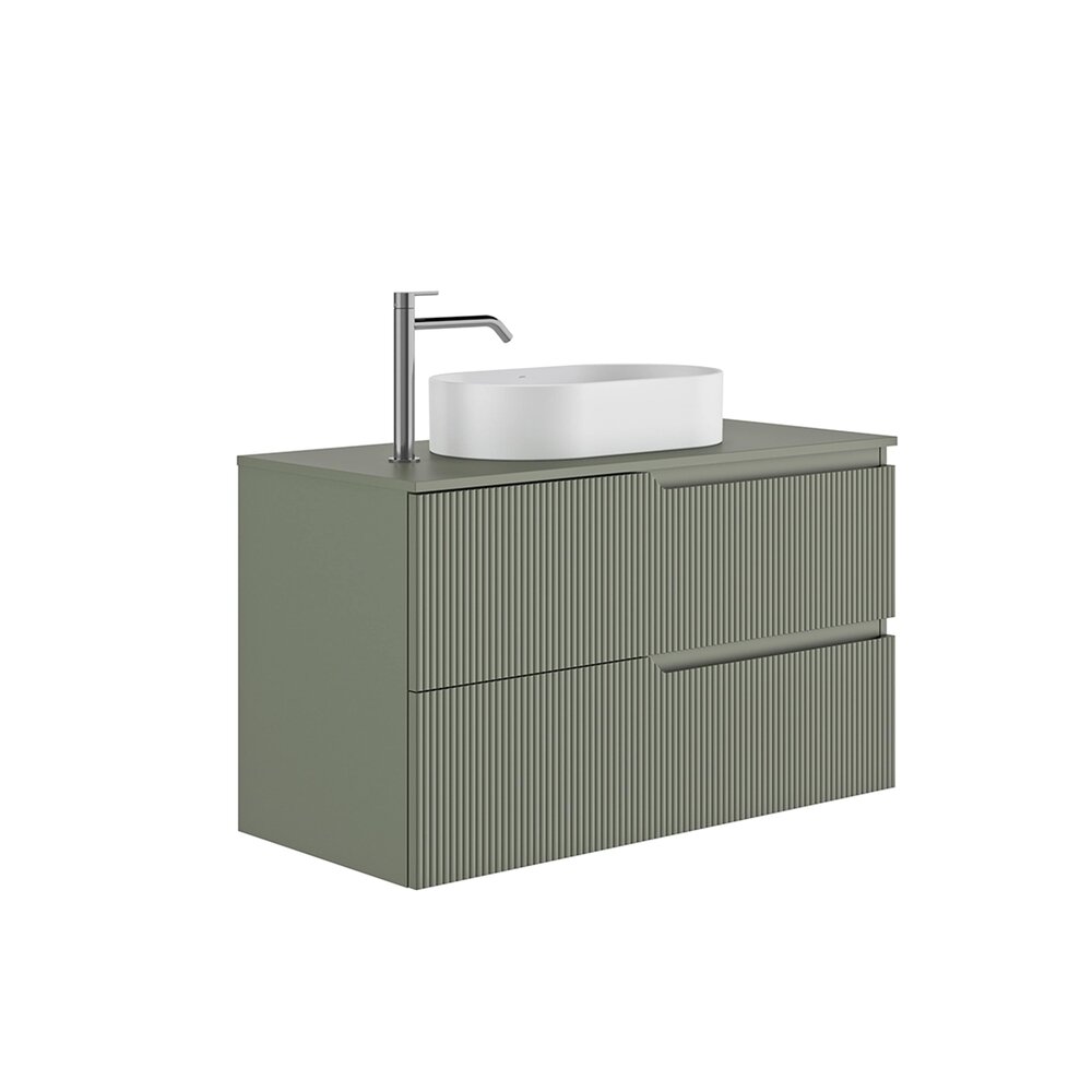 Set dulap baza suspendat Gala Canaletto 2 sertare 100 cm cu blat finisaj verde mat