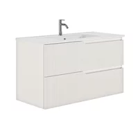 Set dulap baza suspendat Gala Canaletto 2 sertare 100 cm finisaj alb mat si lavoar Luc alb