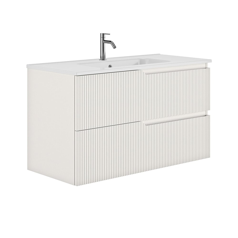 Set dulap baza suspendat Gala Canaletto 2 sertare 100 cm finisaj alb mat si lavoar Luc alb