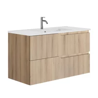 Set dulap baza suspendat Gala Canaletto 2 sertare 100 cm finisaj lemn bej si lavoar Luc alb