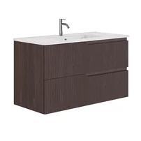 Set dulap baza suspendat Gala Canaletto 2 sertare 100 cm finisaj nuc negru si lavoar Luc alb