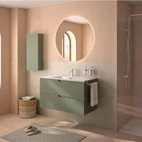 Set dulap baza suspendat Gala Canaletto 2 sertare 100 cm finisaj verde si lavoar Luc alb