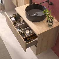 Set dulap baza suspendat Gala Canaletto 2 sertare 60 cm cu blat finisaj lemn bej mat