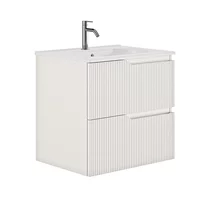 Set dulap baza suspendat Gala Canaletto 2 sertare 60 cm finisaj alb mat si lavoar Luc alb