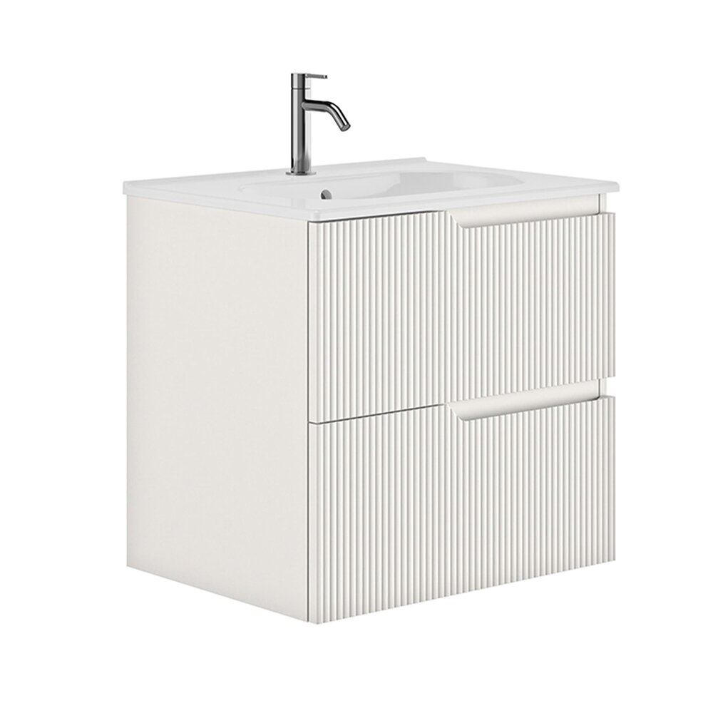 Set dulap baza suspendat Gala Canaletto 2 sertare 60 cm finisaj alb mat si lavoar Luc alb