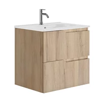 Set dulap baza suspendat Gala Canaletto 2 sertare 60 cm finisaj lemn bej si lavoar Luc alb