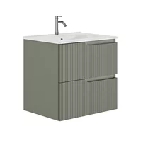 Set dulap baza suspendat Gala Canaletto 2 sertare 60 cm finisaj verde si lavoar Luc alb