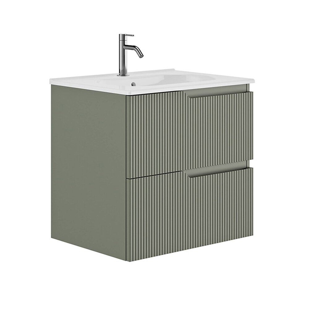 Set dulap baza suspendat Gala Canaletto 2 sertare 60 cm finisaj verde si lavoar Luc alb