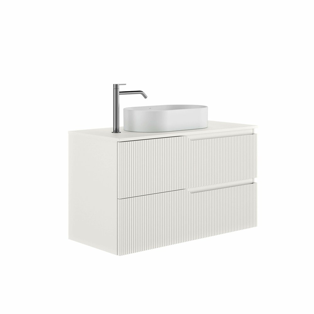 Set dulap baza suspendat Gala Canaletto 2 sertare 80 cm cu blat finisaj alb mat