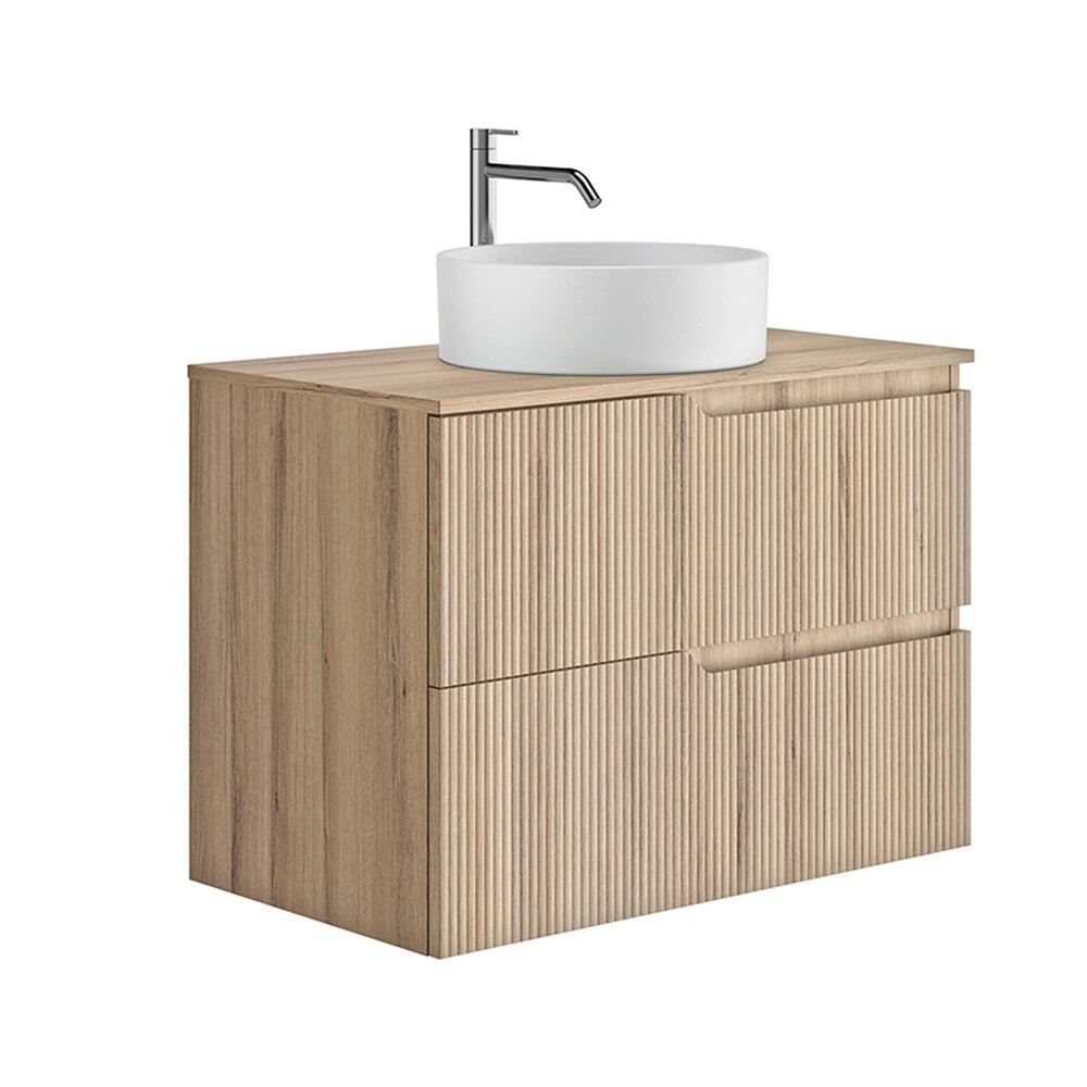 Set dulap baza suspendat Gala Canaletto 2 sertare 80 cm cu blat finisaj lemn bej mat