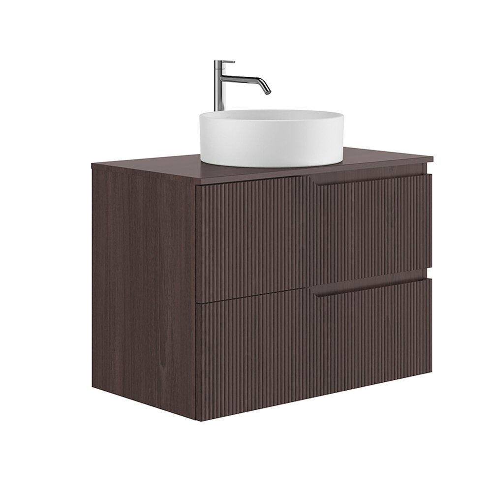 Set dulap baza suspendat Gala Canaletto 2 sertare 80 cm cu blat finisaj nuc negru mat
