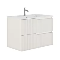 Set dulap baza suspendat Gala Canaletto 2 sertare 80 cm finisaj alb mat si lavoar Luc alb