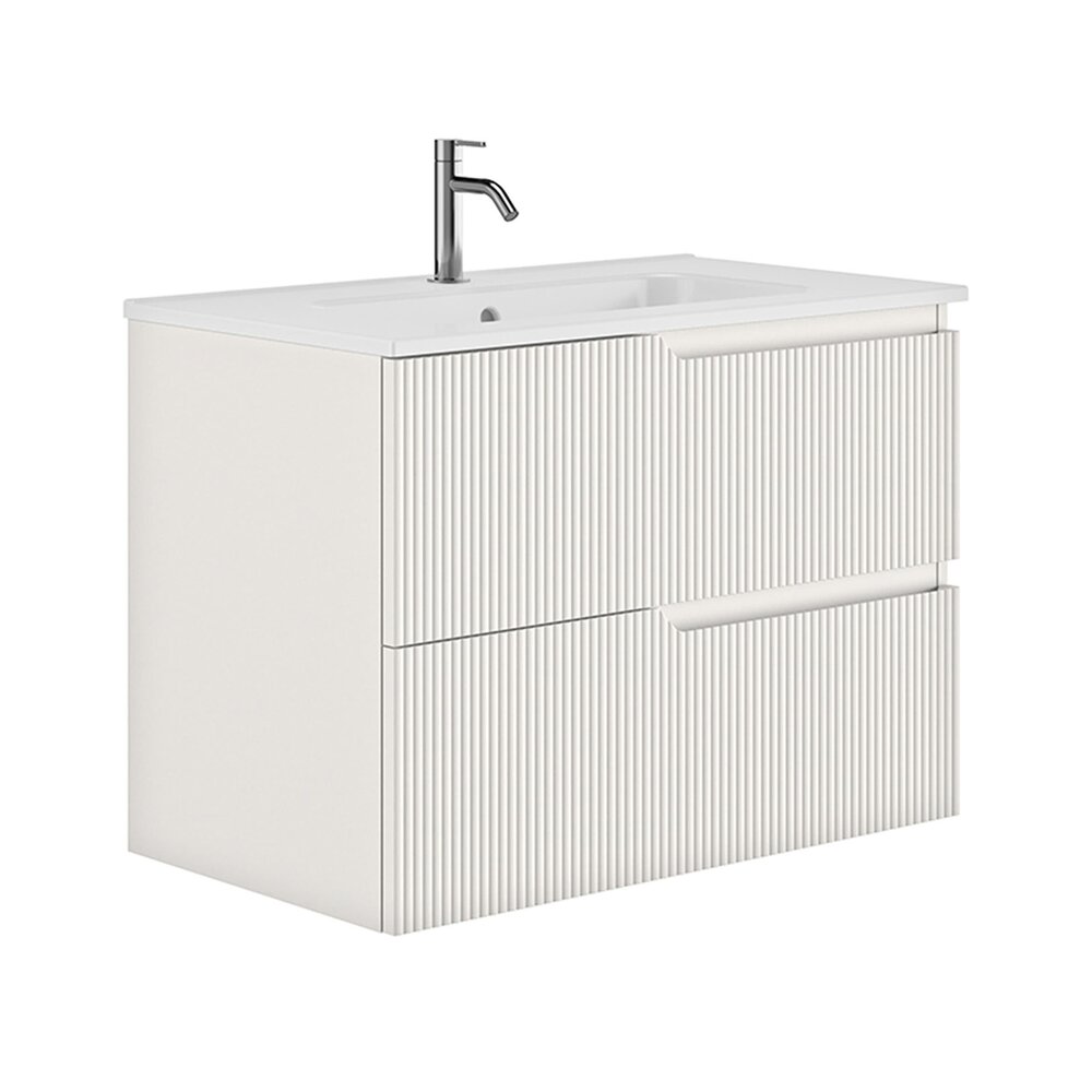 Set dulap baza suspendat Gala Canaletto 2 sertare 80 cm finisaj alb mat si lavoar Luc alb