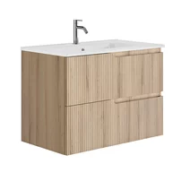 Set dulap baza suspendat Gala Canaletto 2 sertare 80 cm finisaj lemn bej si lavoar Luc alb