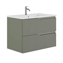 Set dulap baza suspendat Gala Canaletto 2 sertare 80 cm finisaj verde si lavoar Luc alb