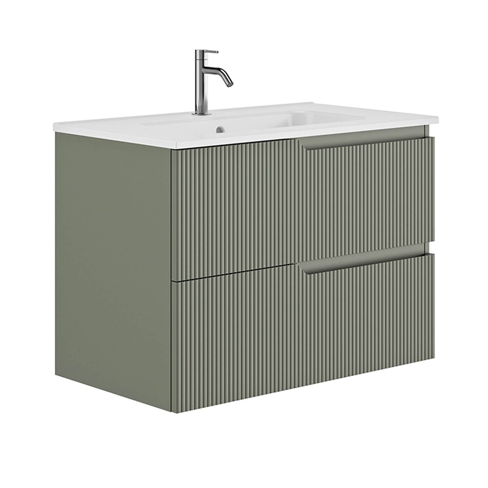 Set dulap baza suspendat Gala Canaletto 2 sertare 80 cm finisaj verde si lavoar Luc alb