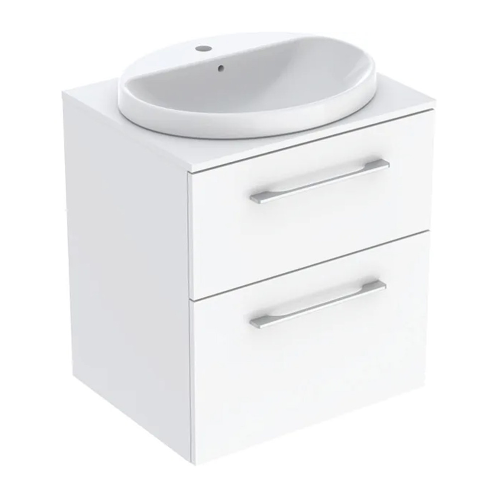 Set dulap baza suspendat Geberit Selnova Square alb lucios 2 sertare si lavoar 60 cm