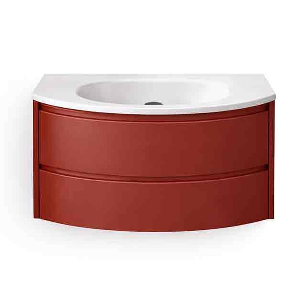 Set dulap baza suspendat KolpaSan Joy 2 sertare 100 cm finisaj ceramic red cu lavoar alb