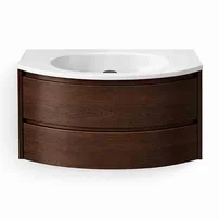 Set dulap baza suspendat KolpaSan Joy 2 sertare 100 cm finisaj dark oak cu lavoar alb