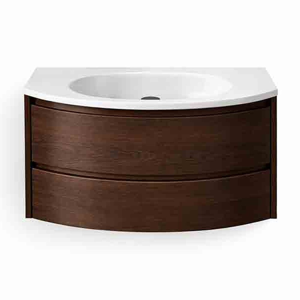 Set dulap baza suspendat KolpaSan Joy 2 sertare 100 cm finisaj dark oak cu lavoar alb