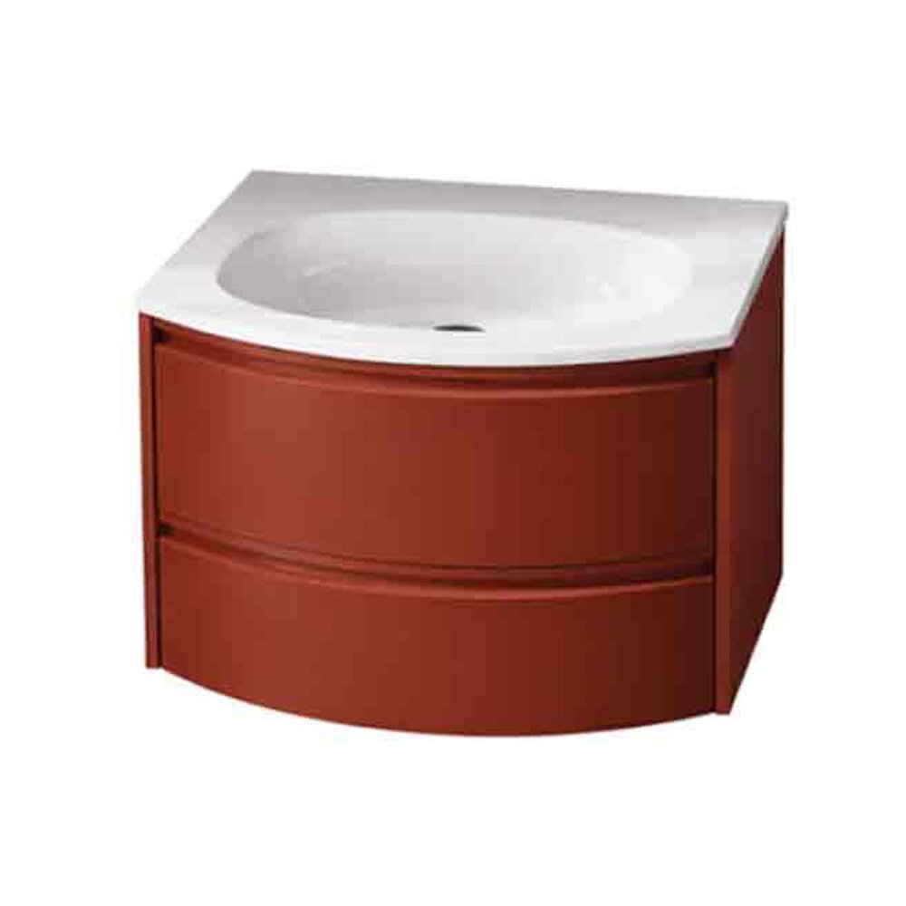 Set dulap baza suspendat KolpaSan Joy 2 sertare 60 cm finisaj ceramic red cu lavoar alb