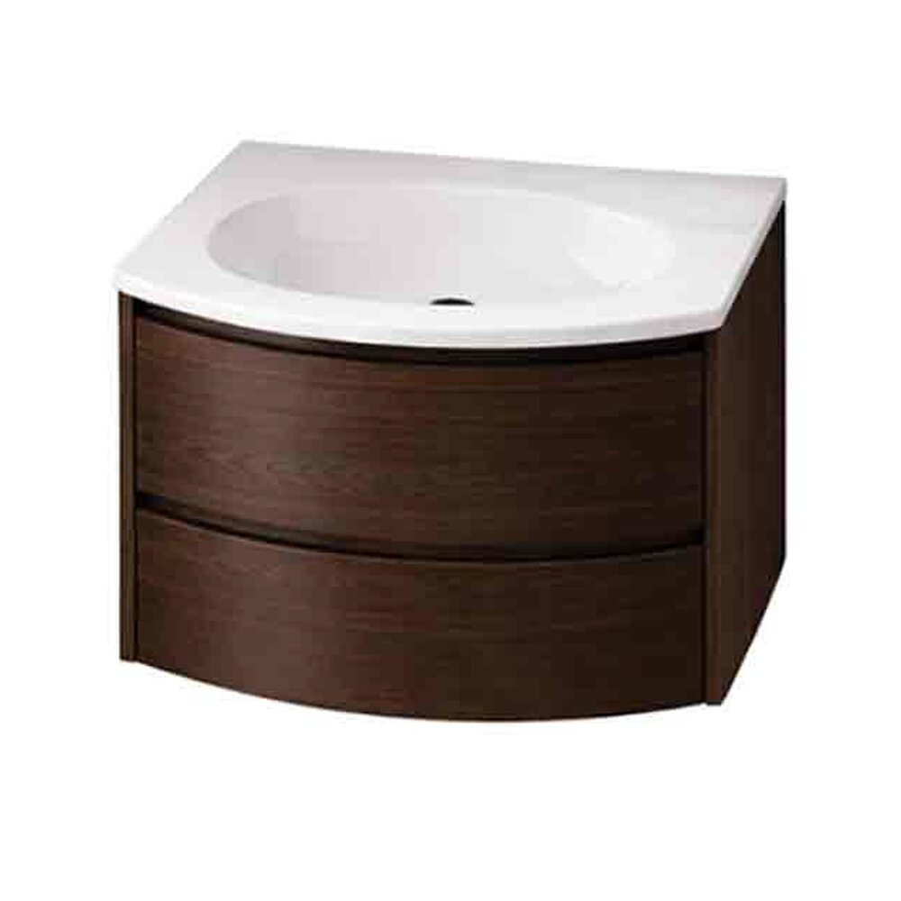 Set dulap baza suspendat KolpaSan Joy 2 sertare 60 cm finisaj dark oak cu lavoar alb