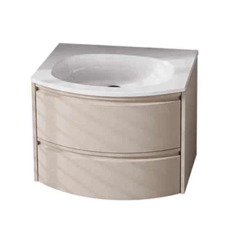 Set dulap baza suspendat KolpaSan Joy 2 sertare 60 cm finisaj light grey cu lavoar alb