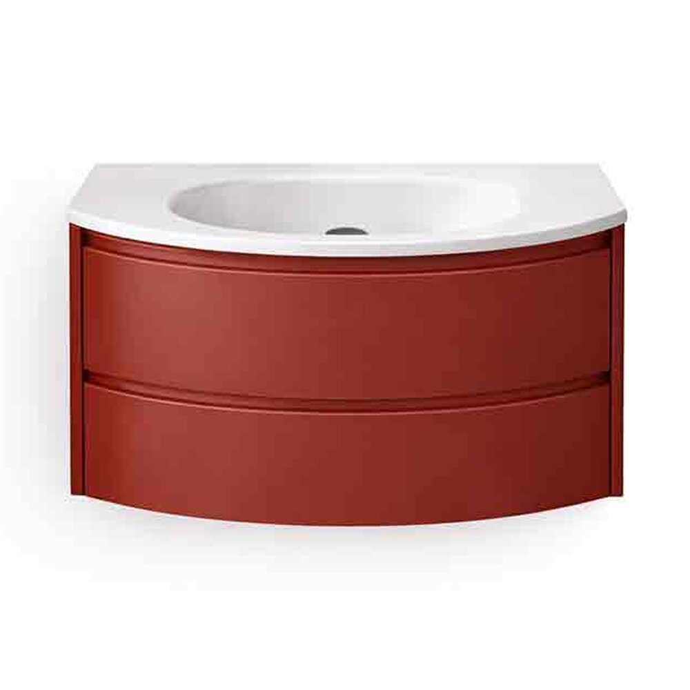 Set dulap baza suspendat KolpaSan Joy 2 sertare 80 cm finisaj ceramic red cu lavoar alb