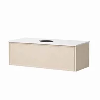 Set dulap baza suspendat KolpaSan Orphia 1 sertar 100 cm finisaj light grey cu blat Kerrock