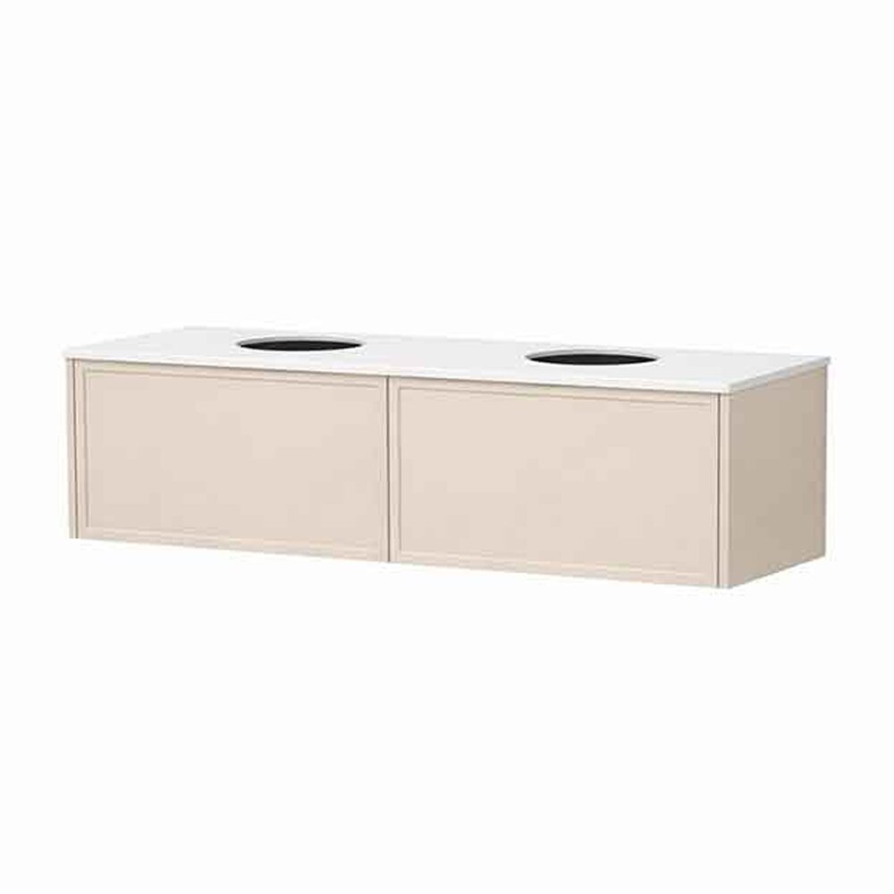 Set dulap baza suspendat KolpaSan Orphia 2 sertare 140 cm finisaj light grey cu blat Kerrock