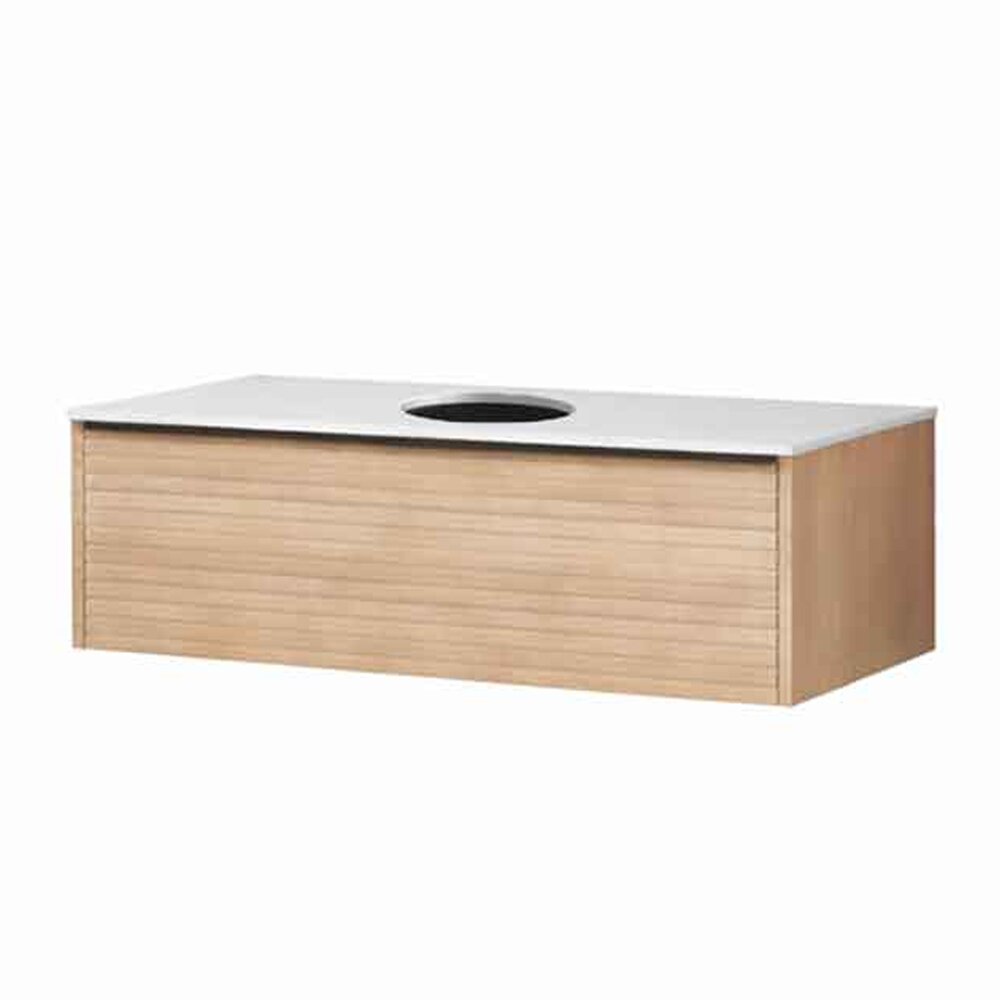 Set dulap baza suspendat KolpaSan Orphia canelat 1 sertar 100 cm finisaj acacia cu blat Kerrock