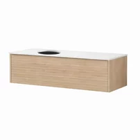 Set dulap baza suspendat KolpaSan Orphia canelat 1 sertar 120 cm finisaj acacia cu blat Kerrock