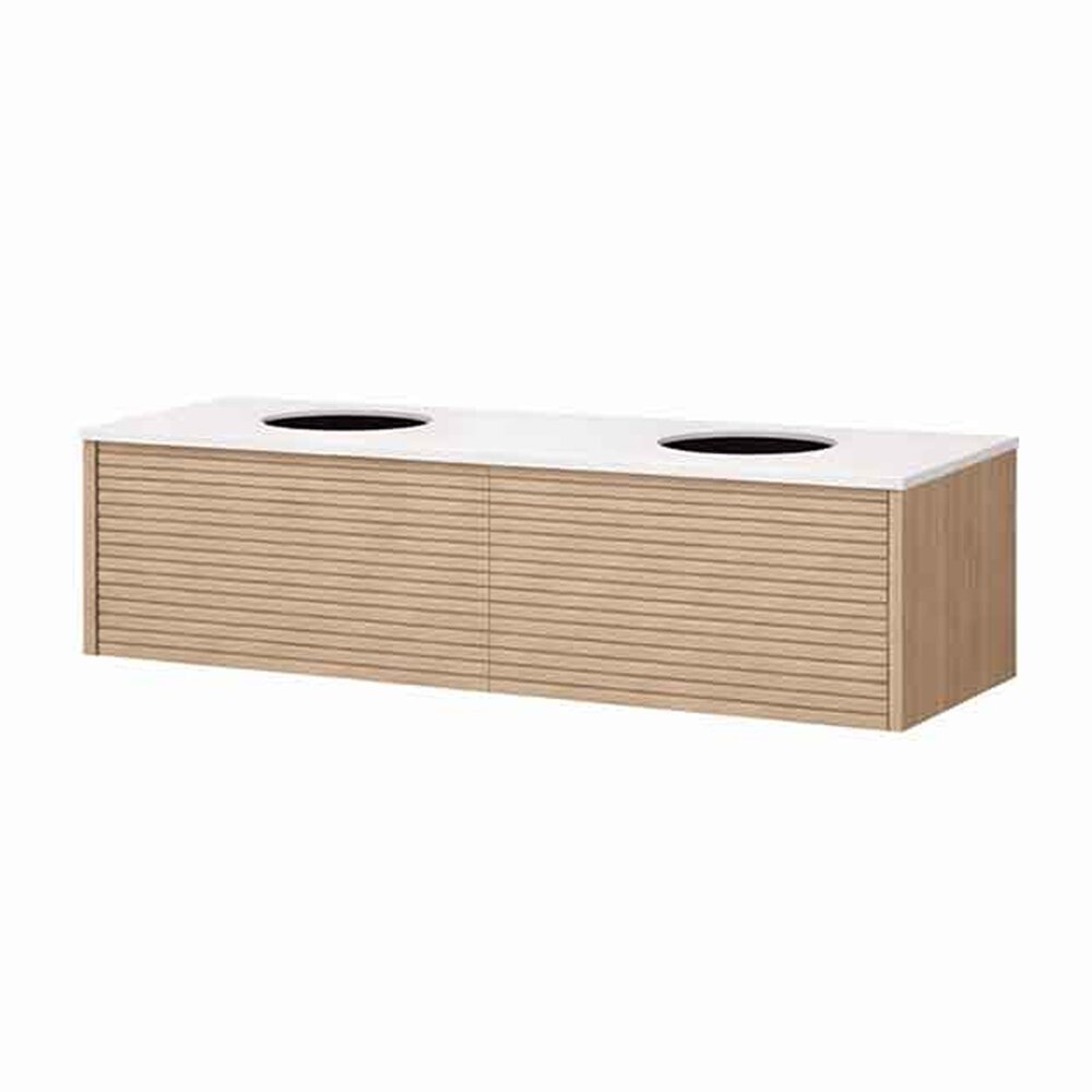 Set dulap baza suspendat KolpaSan Orphia canelat 2 sertare 140 cm finisaj acacia cu blat Kerrock