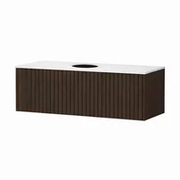 Set dulap baza suspendat KolpaSan Orphia riflat 1 sertar 100 cm finisaj grafit negru cu blat Kerrock