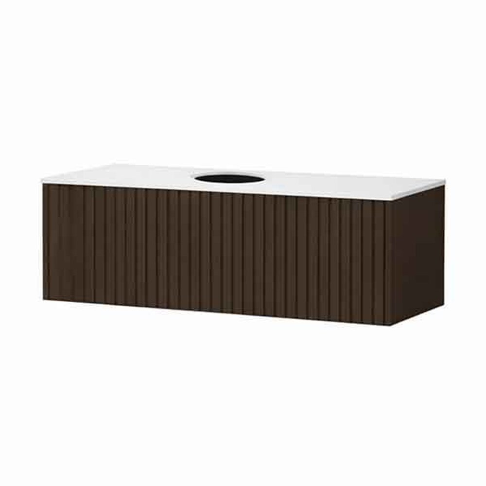 Set dulap baza suspendat KolpaSan Orphia riflat 1 sertar 100 cm finisaj grafit negru cu blat Kerrock