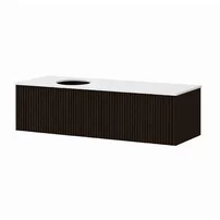 Set dulap baza suspendat KolpaSan Orphia riflat 1 sertar 120 cm finisaj grafit negru cu blat Kerrock