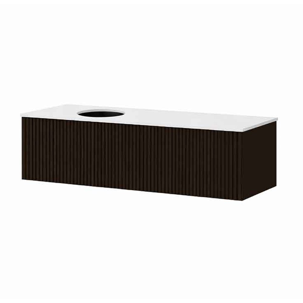 Set dulap baza suspendat KolpaSan Orphia riflat 1 sertar 120 cm finisaj grafit negru cu blat Kerrock