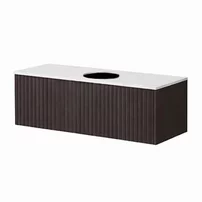 Set dulap baza suspendat KolpaSan Orphia riflat 1 sertar 80 cm finisaj grafit negru cu blat Kerrock
