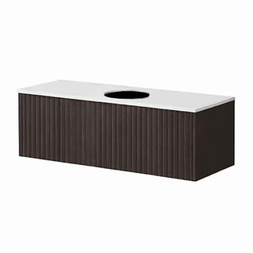 Set dulap baza suspendat KolpaSan Orphia riflat 1 sertar 80 cm finisaj grafit negru cu blat Kerrock