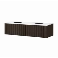 Set dulap baza suspendat KolpaSan Orphia riflat 2 sertare 140 cm finisaj grafit negru cu blat Kerrock