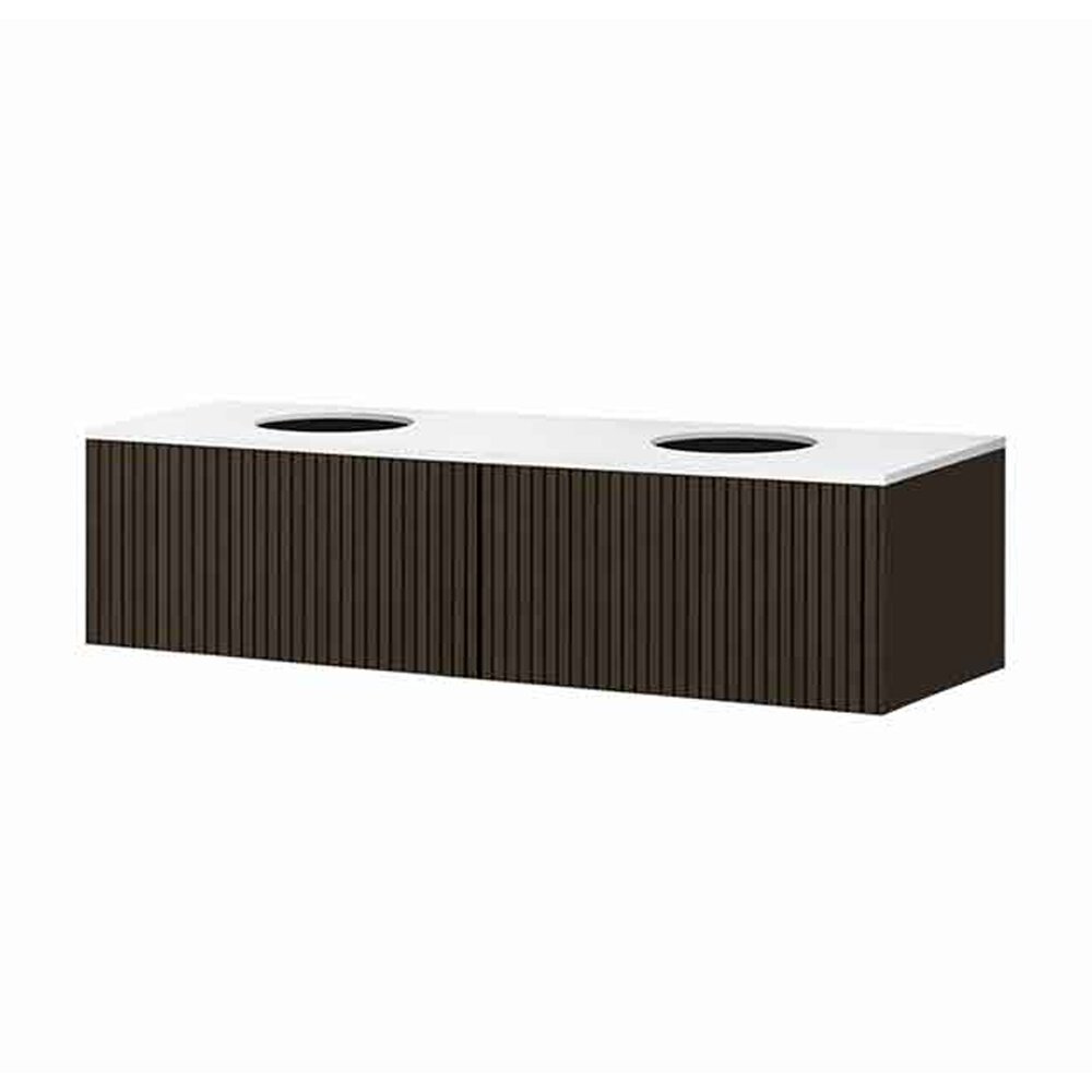 Set dulap baza suspendat KolpaSan Orphia riflat 2 sertare 140 cm finisaj grafit negru cu blat Kerrock