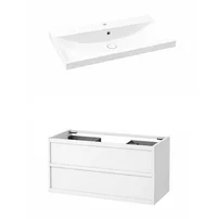 Set dulap baza suspendat KolpaSan Storia 2 sertare 100 cm finisaj alb cu lavoar ceramic alb