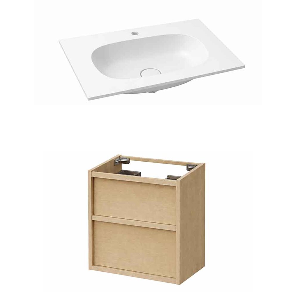 Set dulap baza suspendat KolpaSan Storia 2 sertare 60 cm finisaj acacia cu lavoar compozit Kerrock alb