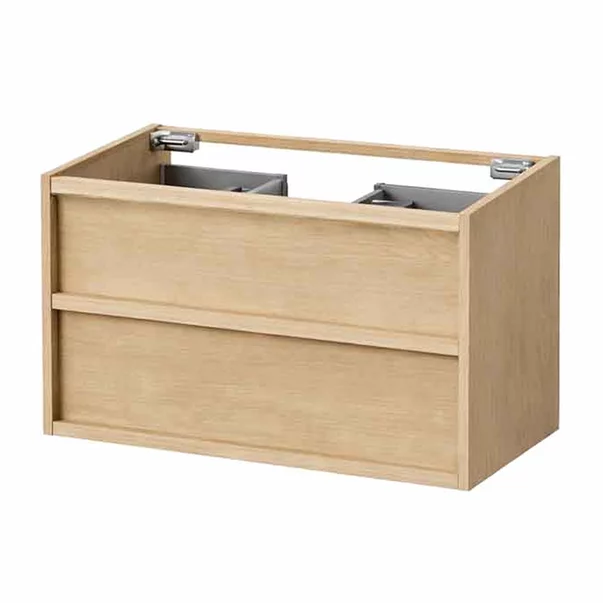Set dulap baza suspendat KolpaSan Storia 2 sertare 80 cm finisaj acacia cu lavoar compozit Kerrock alb picture - 3