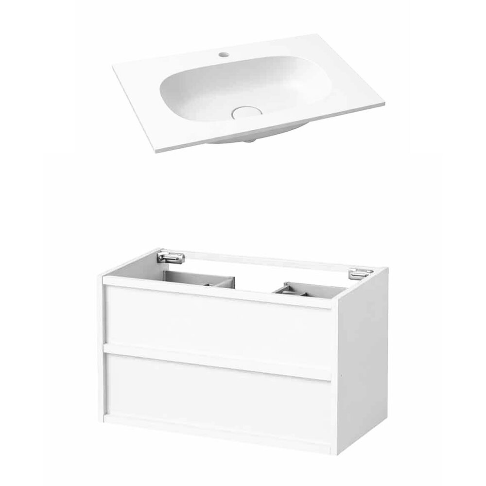 Set dulap baza suspendat KolpaSan Storia 2 sertare 80 cm finisaj alb cu lavoar compozit Kerrock alb