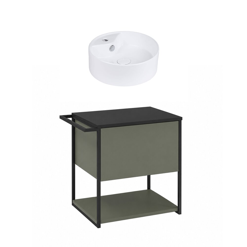 Set dulap baza suspendat Krofam Lov verde-negru 60 cm blat negru cu lavoar 38 cm