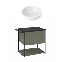 Set dulap baza suspendat Krofam Lov verde-negru 60 cm blat negru cu lavoar 39 cm